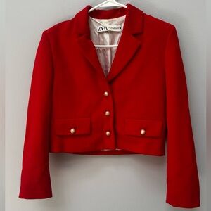 Zara Red Cropped Blazer in Small